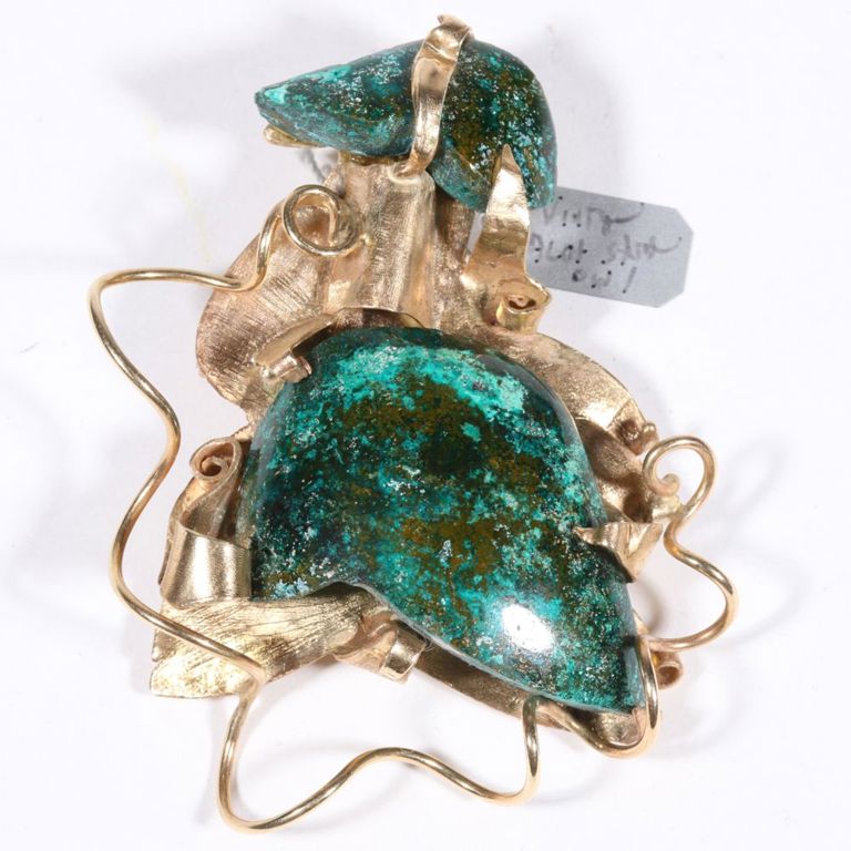 14k yellow gold azurite pendant brooch