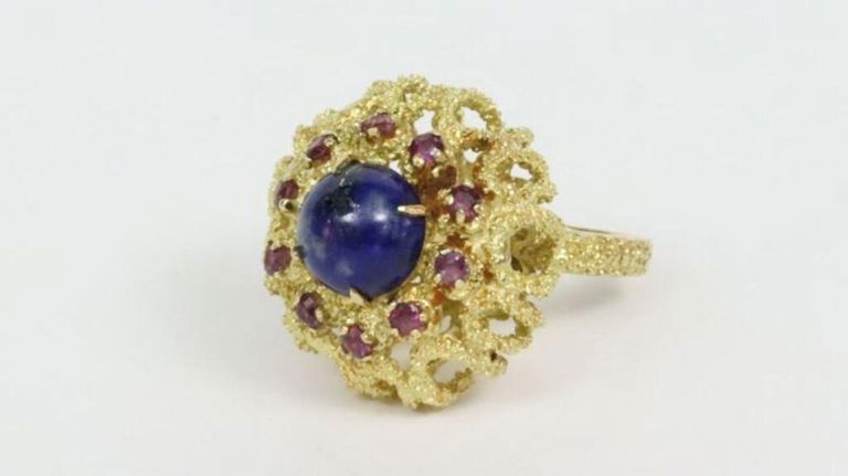 18k lapis and ruby domed ring