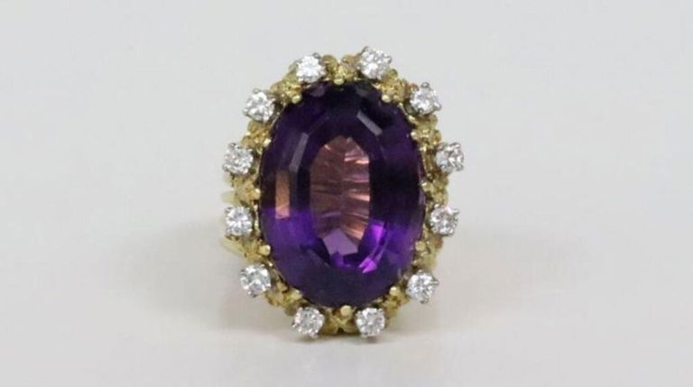 18k amethyst and diamond halo ring