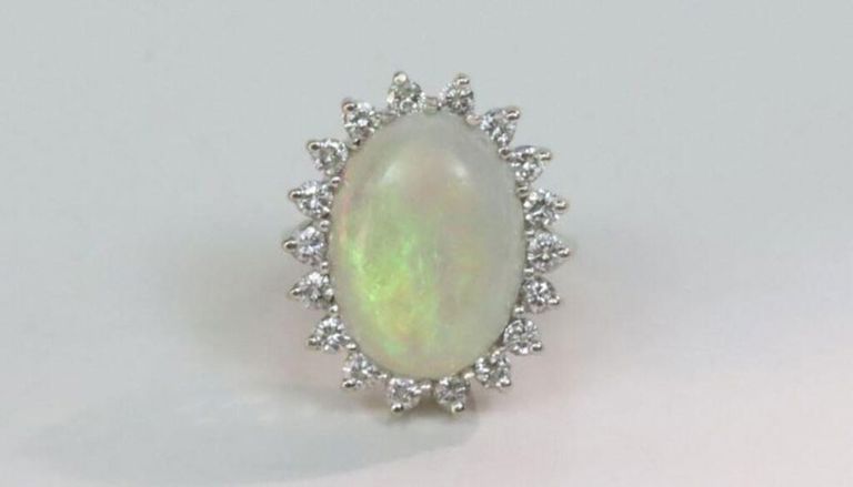 14k opal and diamond halo ring