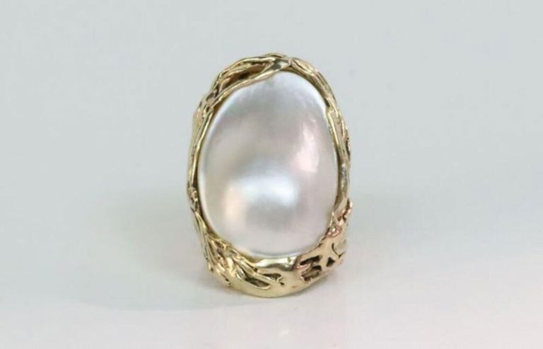 Large 14k mabe pearl free-form ring