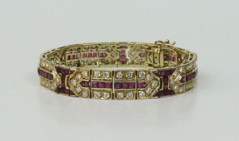 Vintage 18k diamond and ruby bracelet