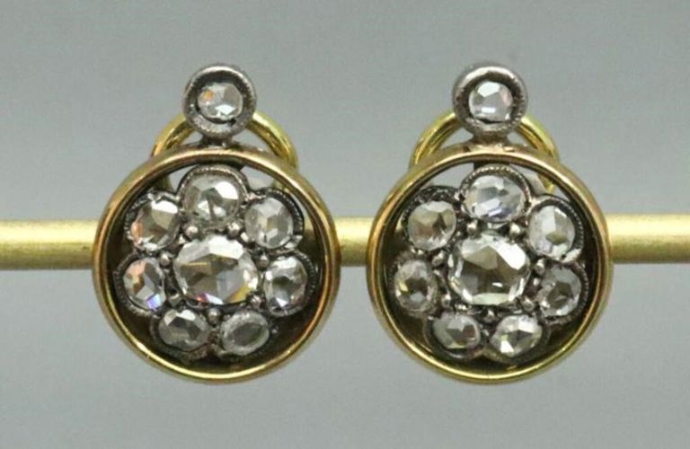 14k gold rose cut diamond ear clips