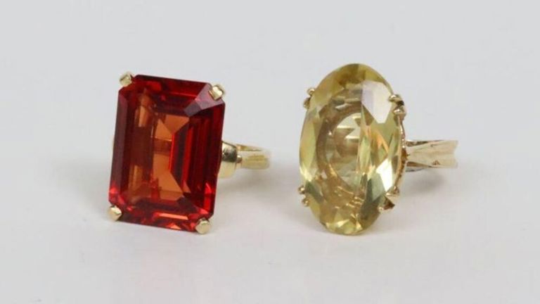 Two 14k yellow gold gemstone rings