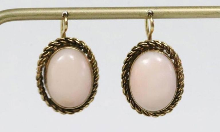 Pair of Italian 18k gold coral earrings