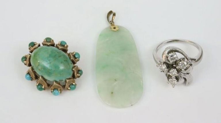 Three-piece 14k gold and gemstone jewelry group