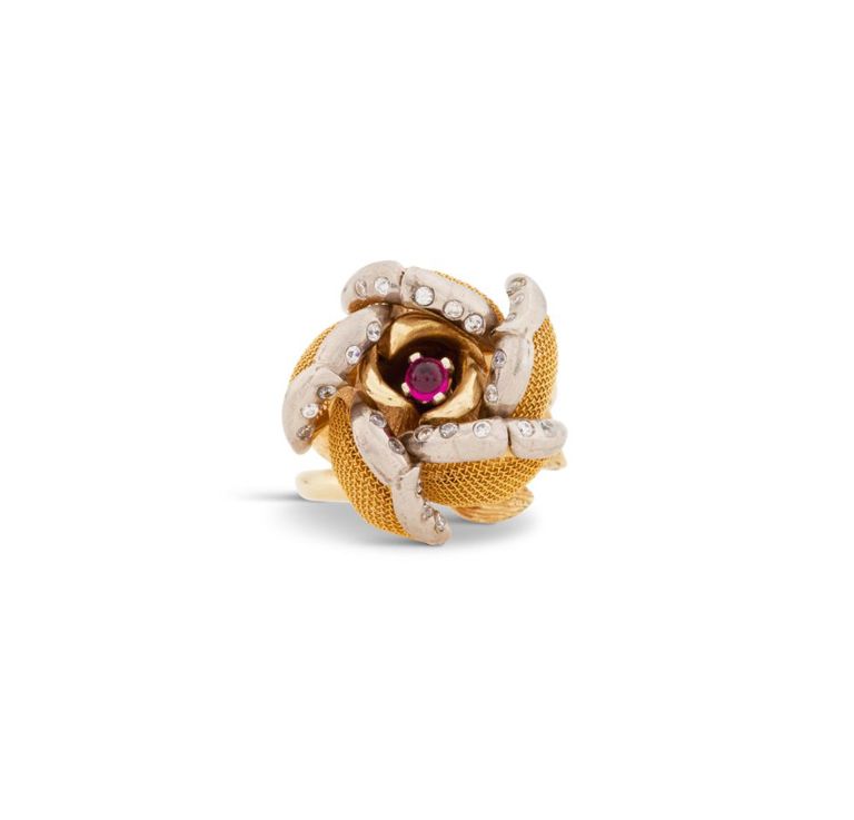 18k yellow gold articulated ruby ring