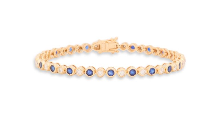 14k yellow gold diamond and sapphire bracelet