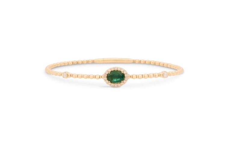 14k yellow gold emerald and diamond bangle bracelet