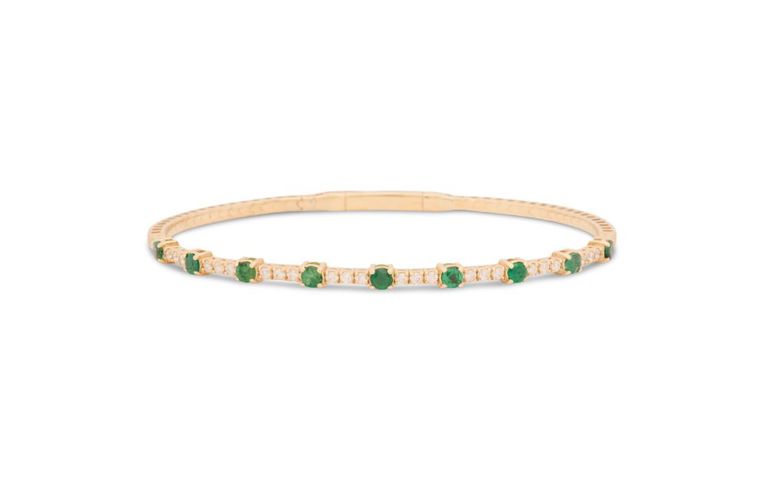 14k yellow gold emerald and diamond bangle bracelet