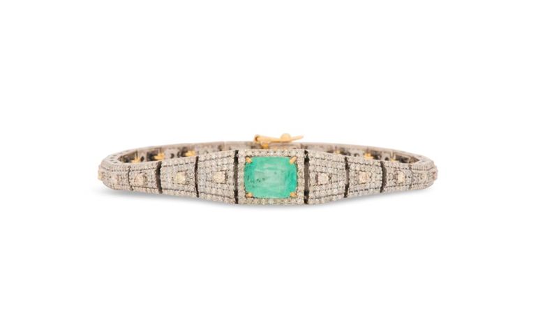 14k yellow gold/sterling silver emerald bracelet