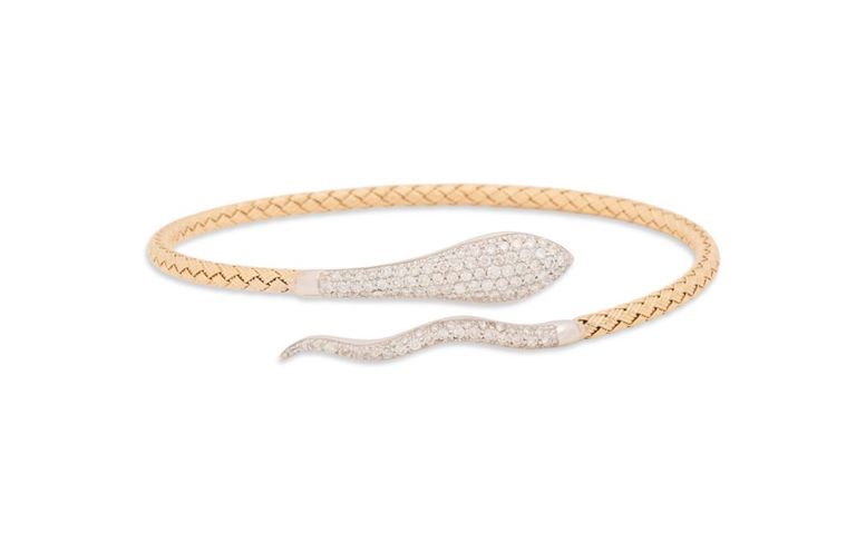 14k yellow gold diamond snake bangle bracelet