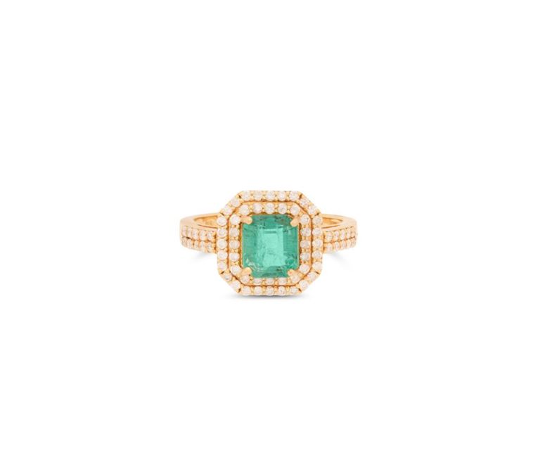 14k yellow gold emerald and diamond ring