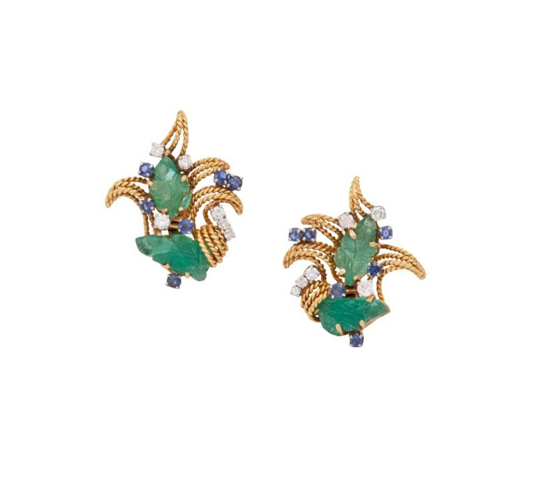 Art Moderne 18k yellow gold gem-set earrings