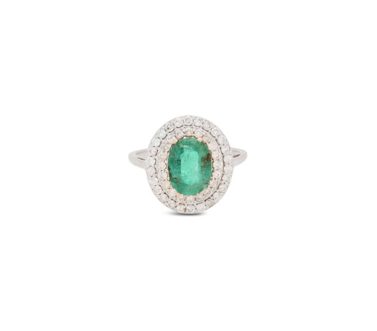 14k white gold emerald and diamond ring