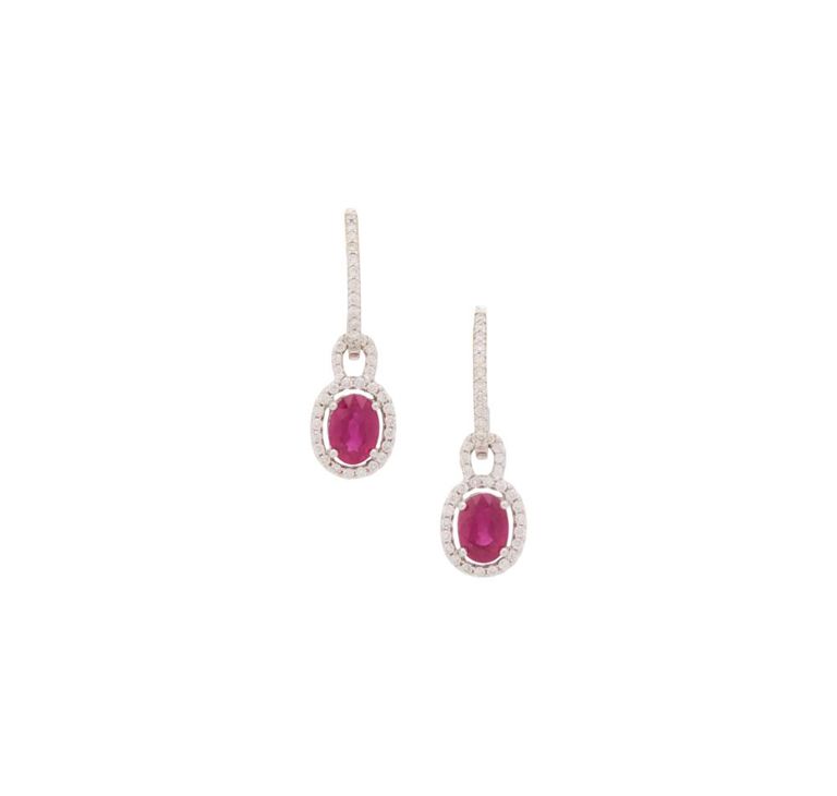 18k white gold ruby and diamond earrings