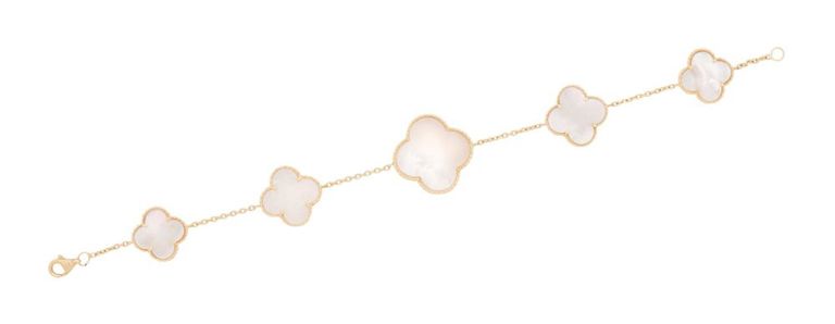 14k yellow gold and mother of pearl bracelet