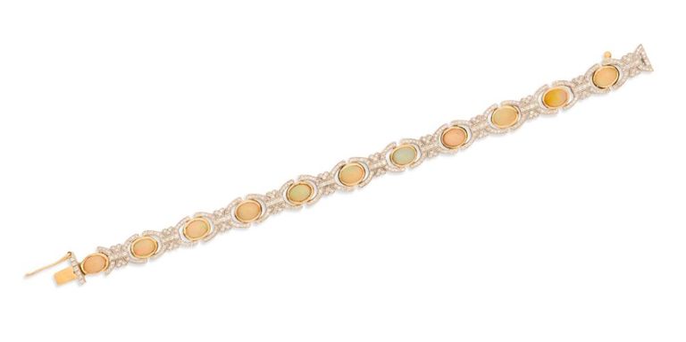 14k gold and sterling silver opal and diamond bracelet