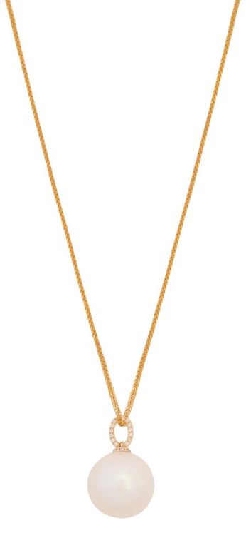 18k gold pearl and diamond pendant on chain