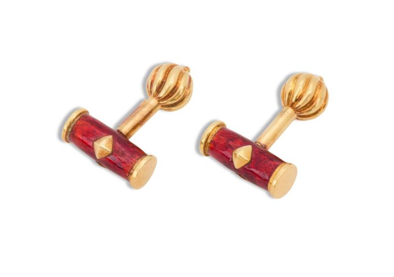 18k yellow gold and enamel cufflinks