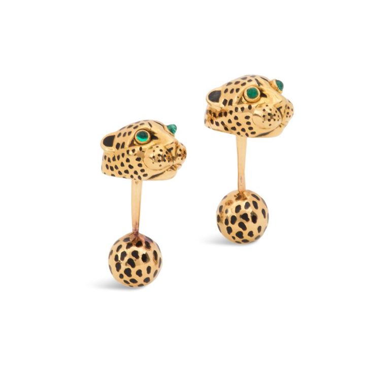 18k gold emerald and enamel leopard cufflinks