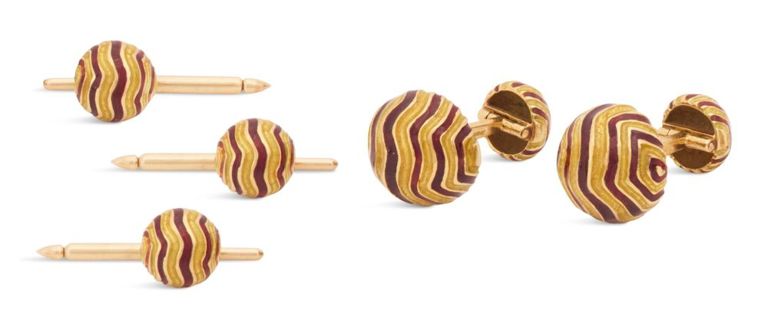 18k gold David Webb enamel cufflink and stud set