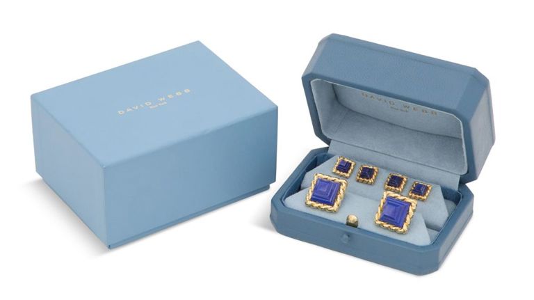 18k gold lapis lazuli cufflink/stud set