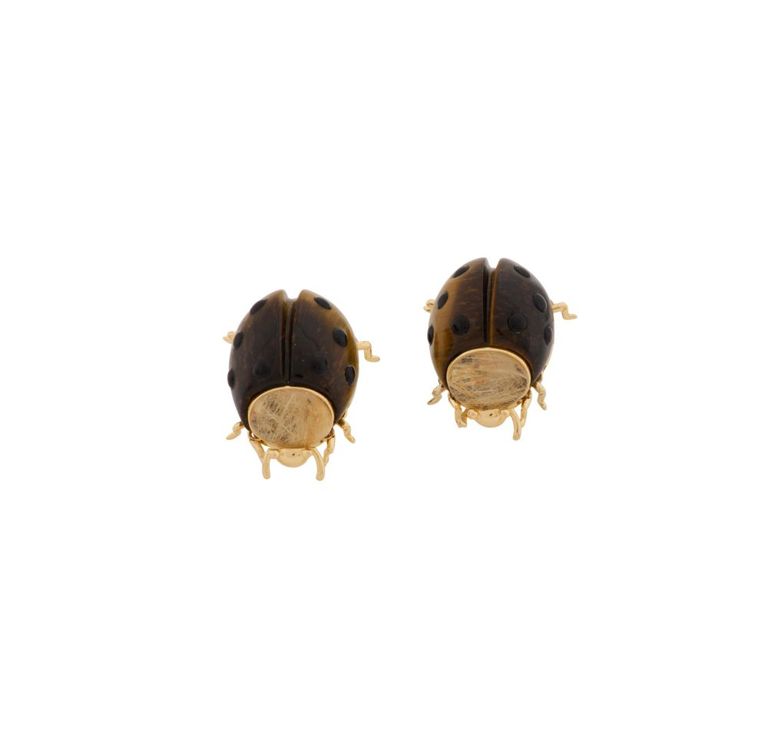 18k yellow gold and enamel tiger eye cufflinks