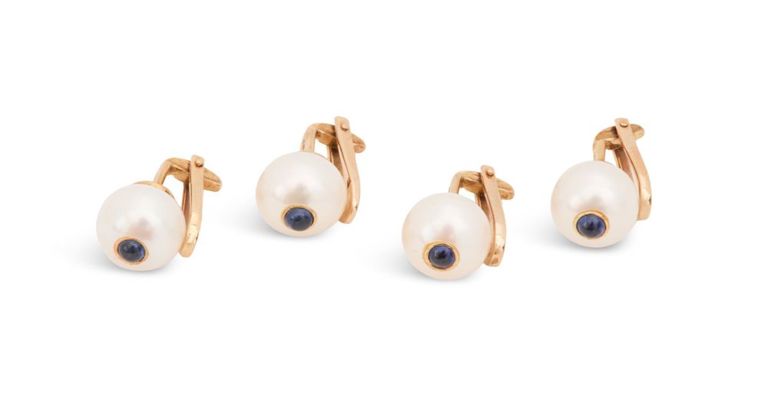 10k gold pearl and sapphire stud set