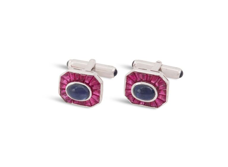 18k gold sapphire and ruby cufflinks