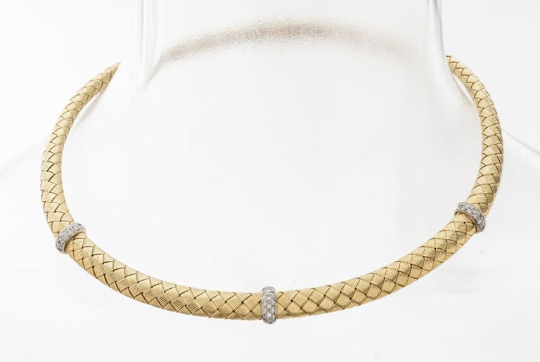 18k gold diamond woven necklace