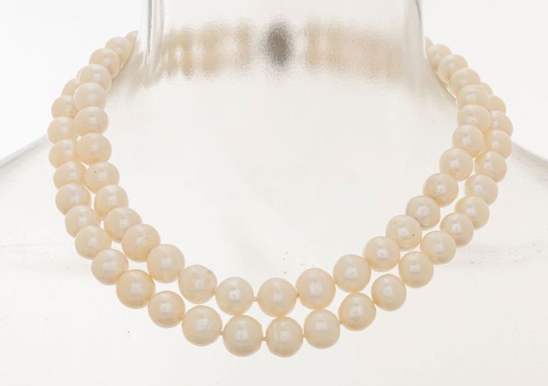 14k white gold double-strand pearl necklace