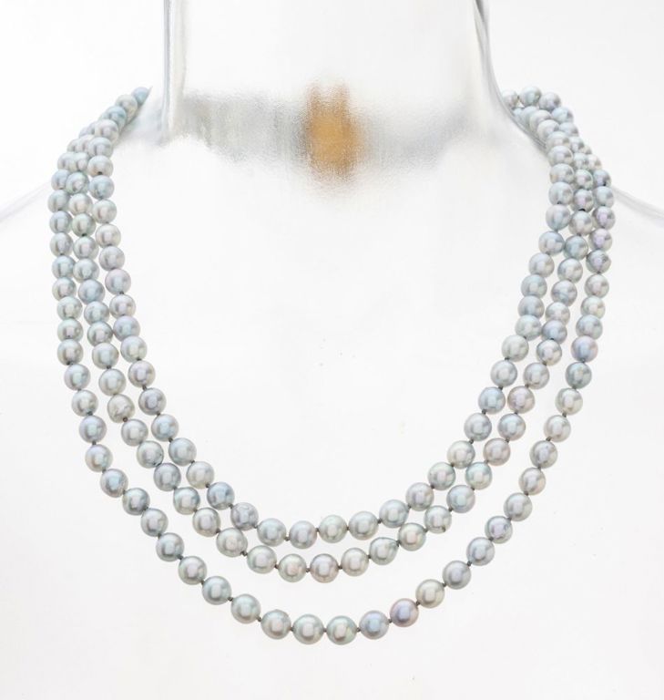 18k gold grey pearl 3-strand necklace