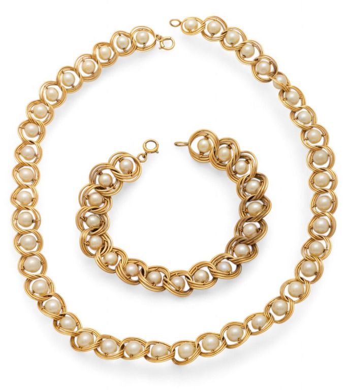14k yellow gold pearl jewelry set