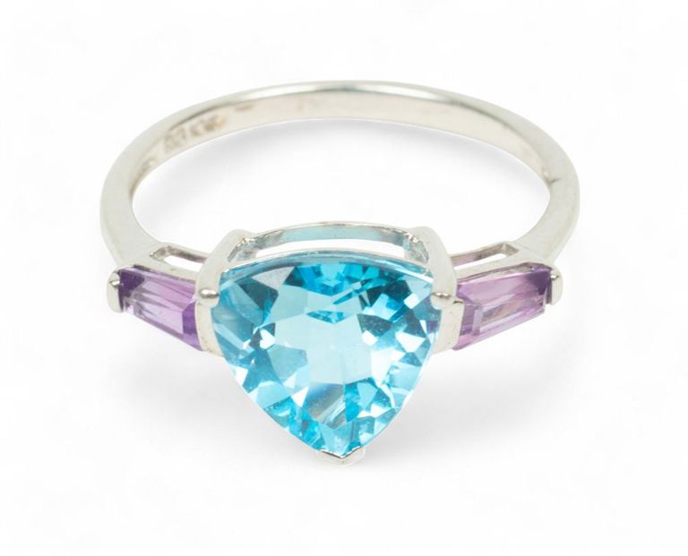 10k white gold blue topaz amethyst ring