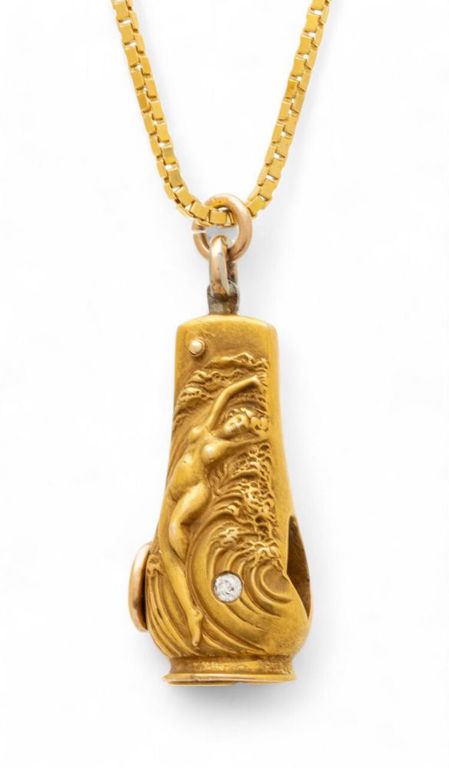 14k gold box chain with nude pendant