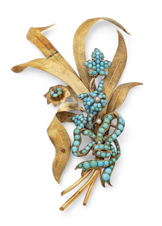18k gold leaf and flower brooch