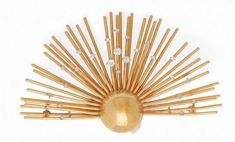 Yellow gold diamond sunrise brooch