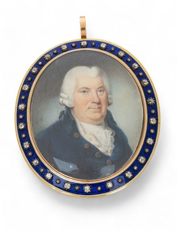 14k gold enamel diamond and pearl portrait locket with chain