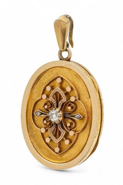 14k gold vintage locket with diamond