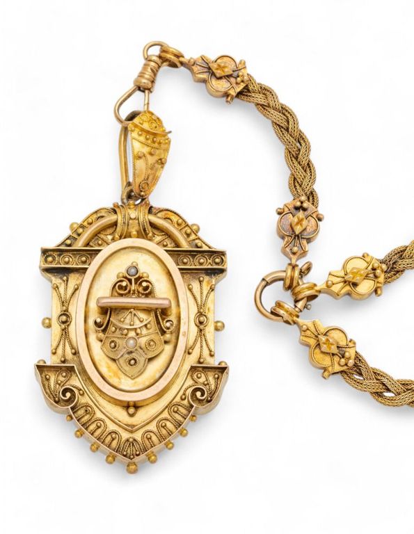 10k gold woven chain with locket pendant