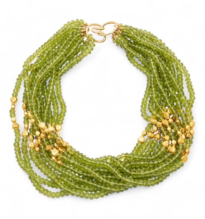 4k gold green crystal beaded necklace