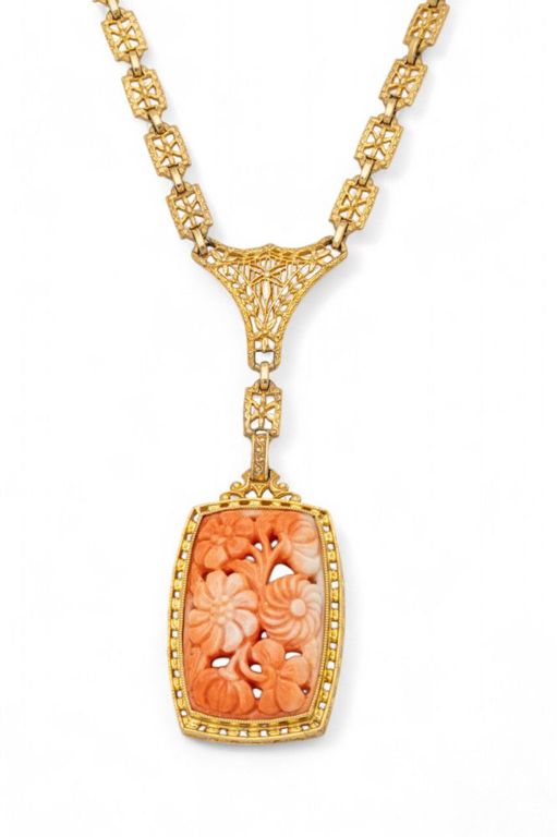 14k gold coral pendant with chain