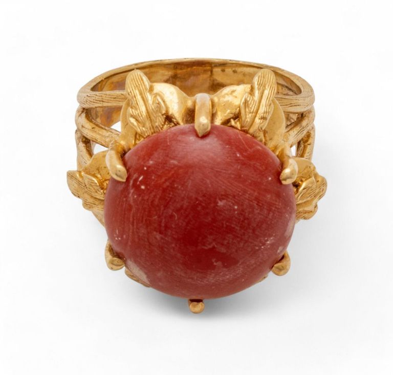 14k yellow gold coral ring