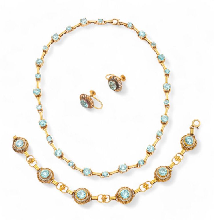 Victorian 14k yellow gold zircon jewelry set
