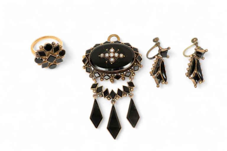 Victorian onyx jewelry set