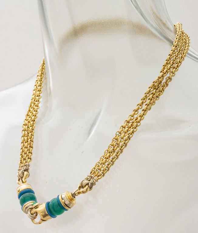 18k gold three-strand Murano glass necklace