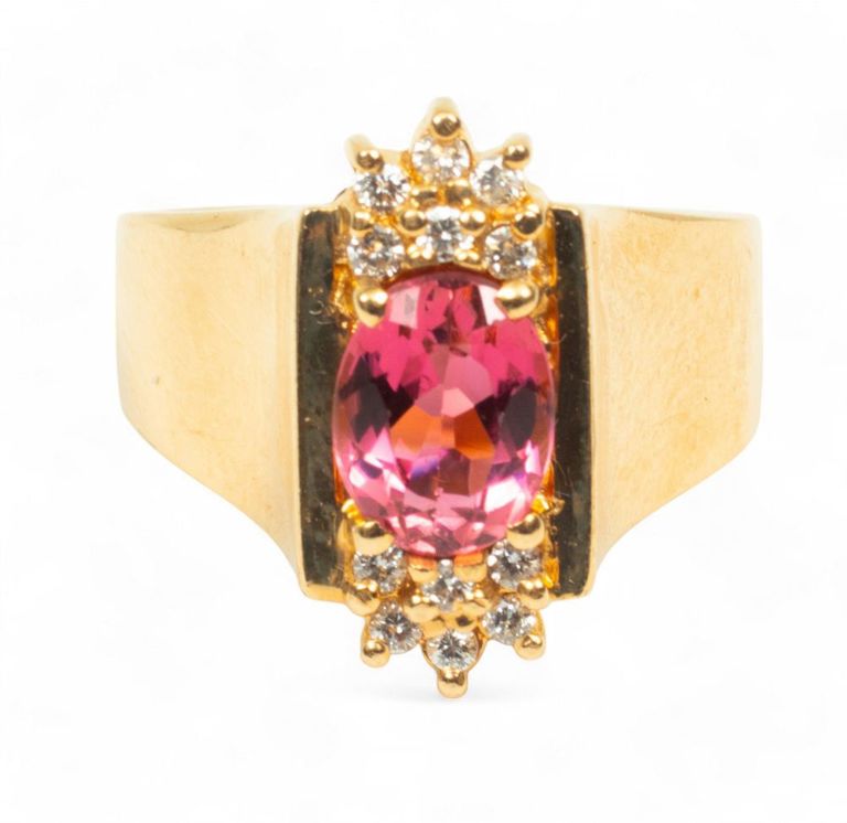14k gold pink tourmaline diamond ring