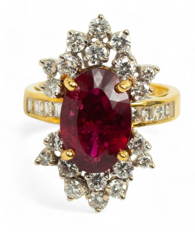 18k gold garnet diamond ladies' ring