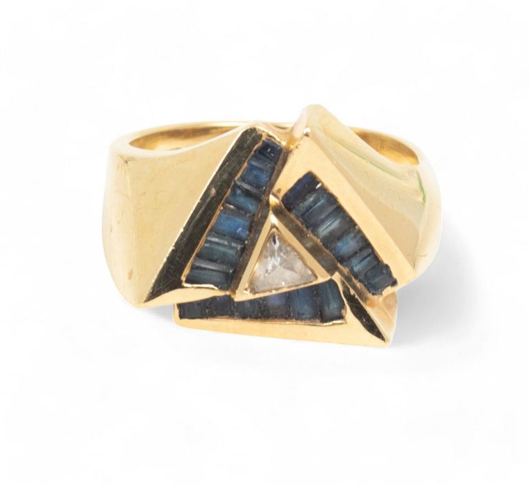 14k gold sapphire diamond pyramid ring